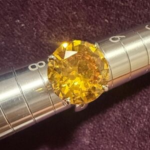 Yellow Citrine-Style Round Solitaire Ring